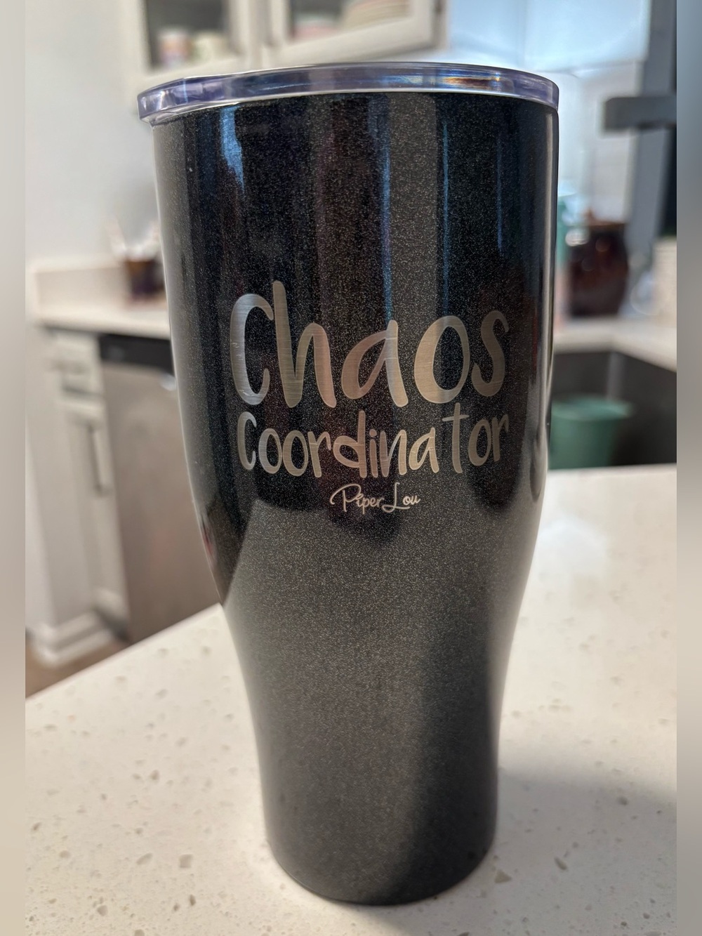 'Chaos Coordinator' Iridescent Black Travel Tumbler by Piper Lou
